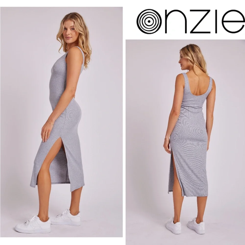 🆕 NWT Onzie | Ribbed Slit Maxi Dress | Heather Grey Core Rib